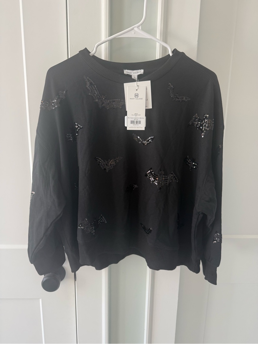 Mary Square Black Sequin Bat Crewneck Sweatshirt